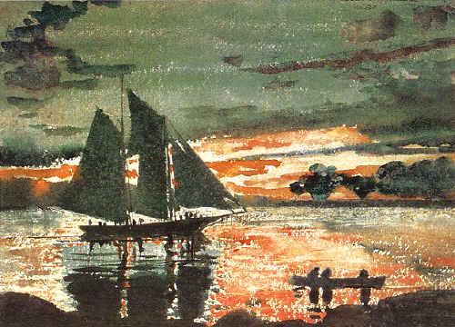 Winslow Homer Sunset Fires Sweden oil painting art